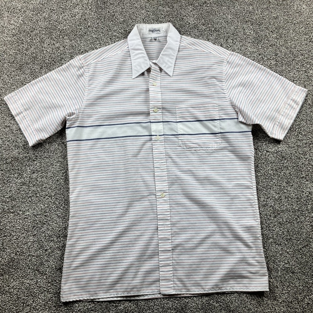 Vintage Oleg Cassini Shirt Adult Large Button‎ Up Beach Preppy Lightweight Mens
